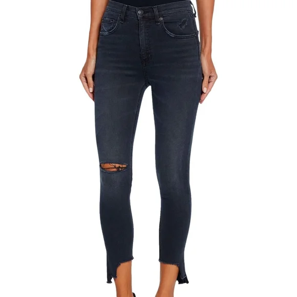 rag & bone High Rise Ankle Skinny Distress Raw-cut Jeans Black Steel Siz… - Picture 4 of 5